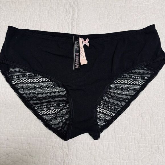 NWT (XL) Victoria’s Secret Hip-Hugger Panty - Black Cotton w/ Mesh Ruched Back - Picture 1 of 3